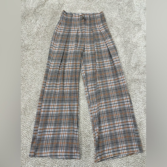 Anthropologie Maeve Checkered Pleated Wide Leg Trousers in Brown and Black - Picture 5 of 12